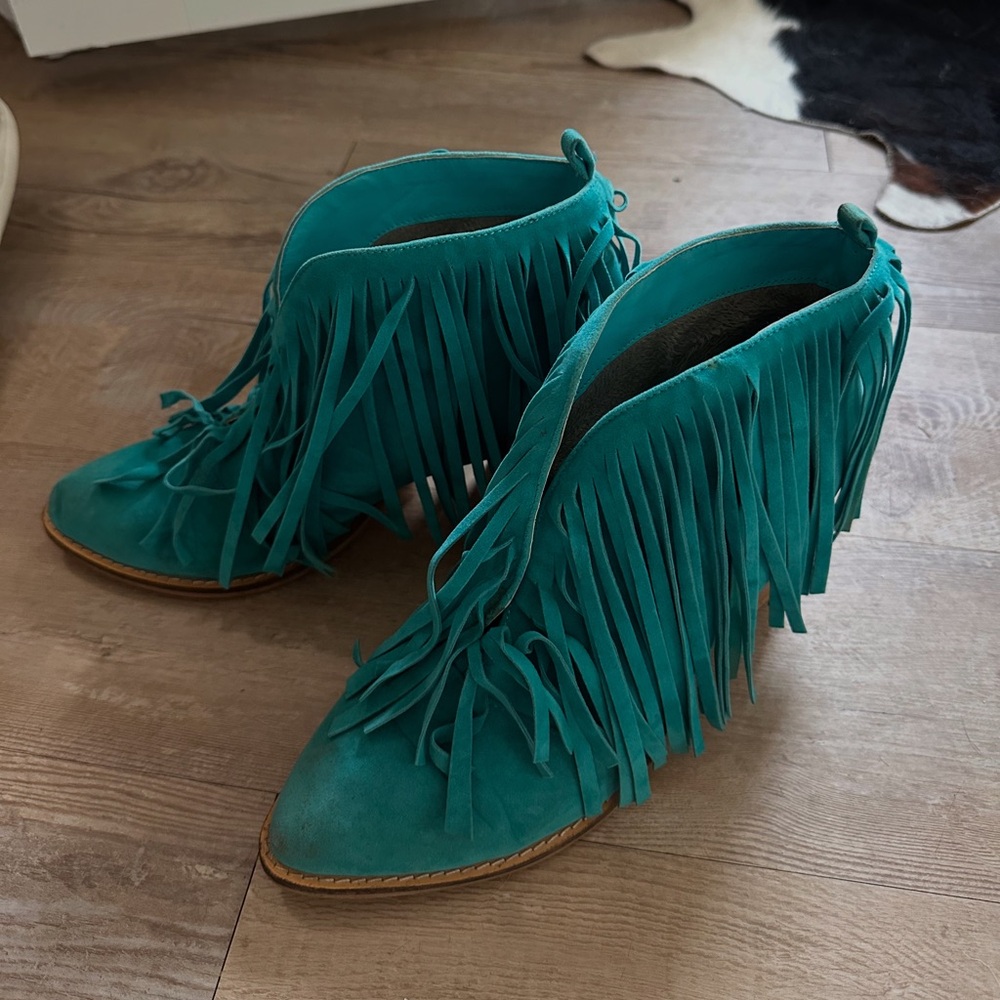 Western turquoise fringe booties